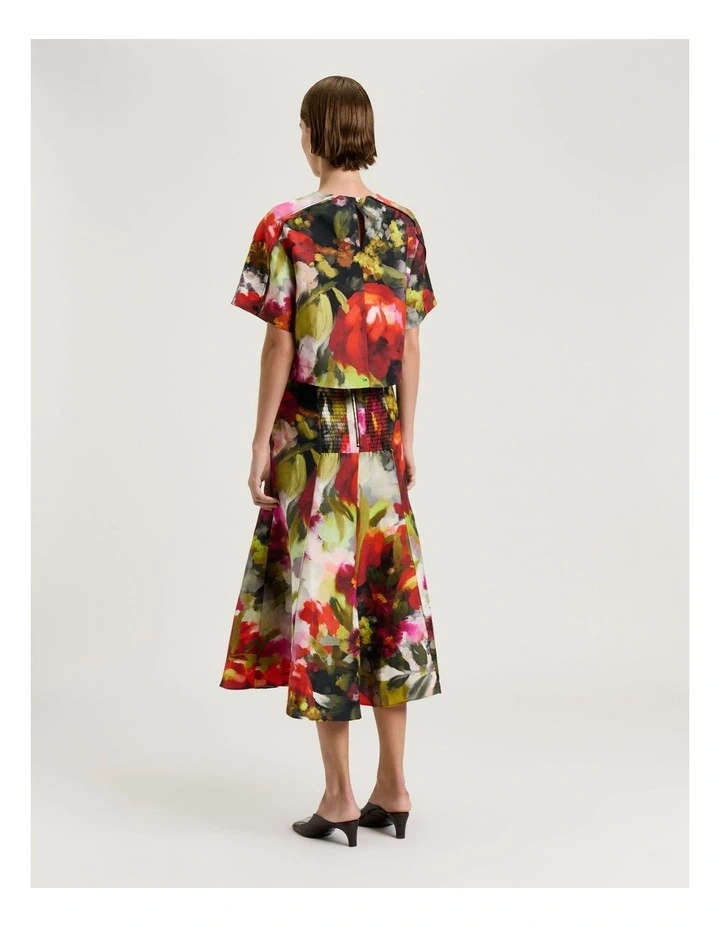 Painterly Bloom Linen Viscose Fluted Skirt in Multi image 2