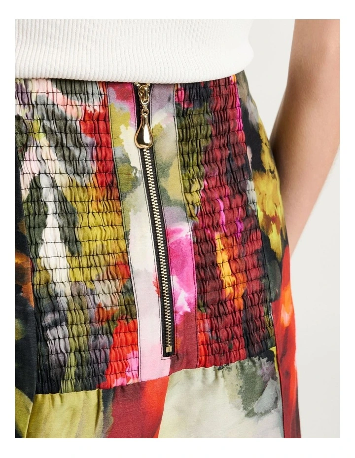 Painterly Bloom Linen Viscose Fluted Skirt in Multi image 3