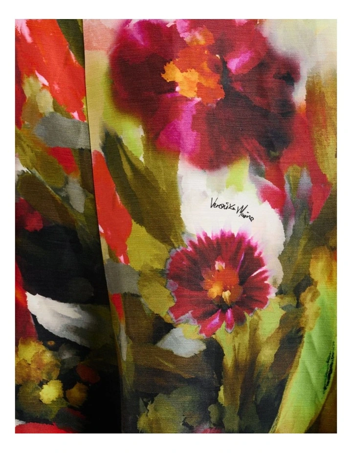 Painterly Bloom Linen Viscose Fluted Skirt in Multi image 4
