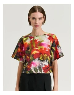 Painterly Bloom Linen Viscose Top in Multi