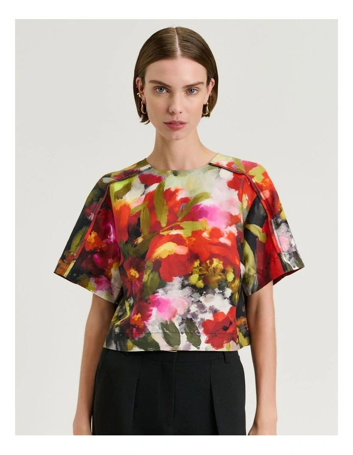 Painterly Bloom Linen Viscose Top in Multi image 1