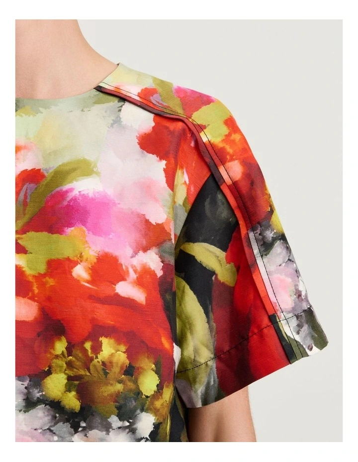Painterly Bloom Linen Viscose Top in Multi image 3