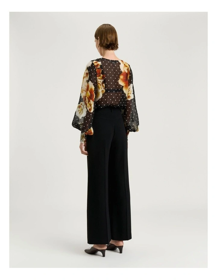 Spot Floral Linen Silk Blouse in Black image 2