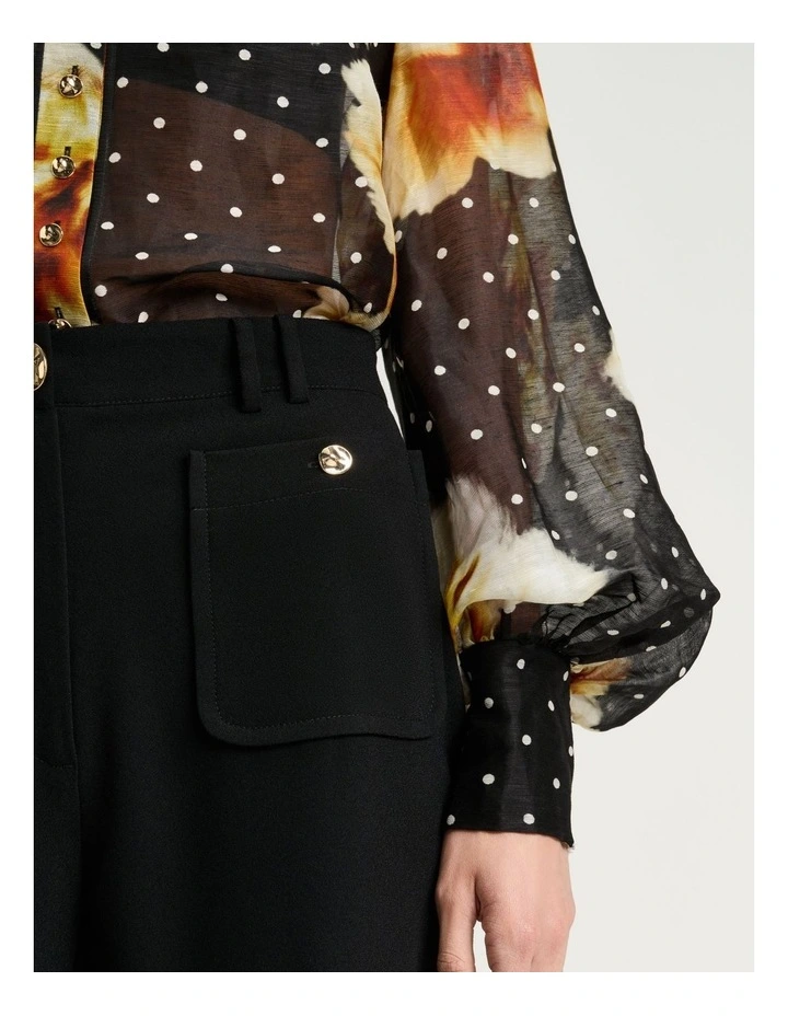 Spot Floral Linen Silk Blouse in Black image 3