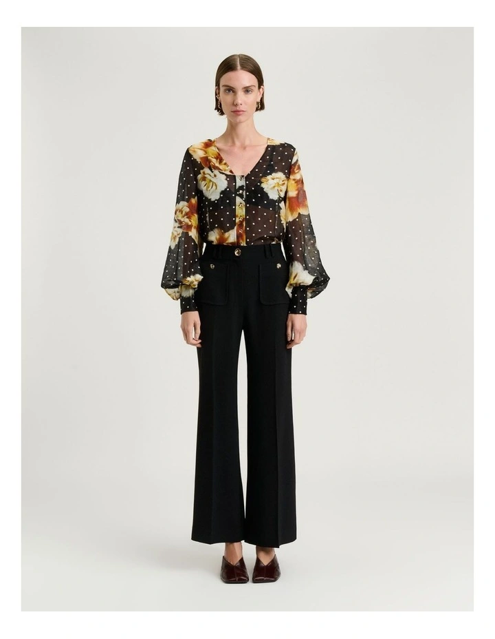 Spot Floral Linen Silk Blouse in Black image 4