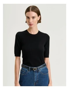 Black Elbow Sleeve Round Neck Knit