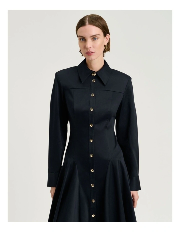 Stretch Cotton Sateen Shirtdress in Blue image 3