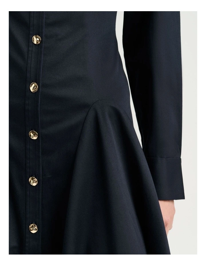 Stretch Cotton Sateen Shirtdress in Blue image 5