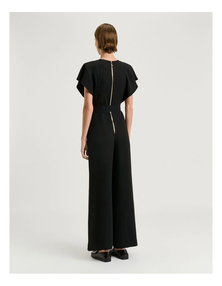 Stretch Crepe Belted Jumpsuit in Black image 2