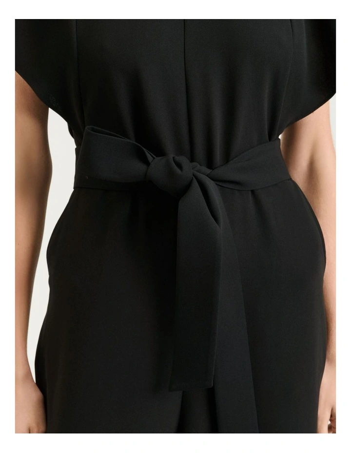 Stretch Crepe Belted Jumpsuit in Black image 4