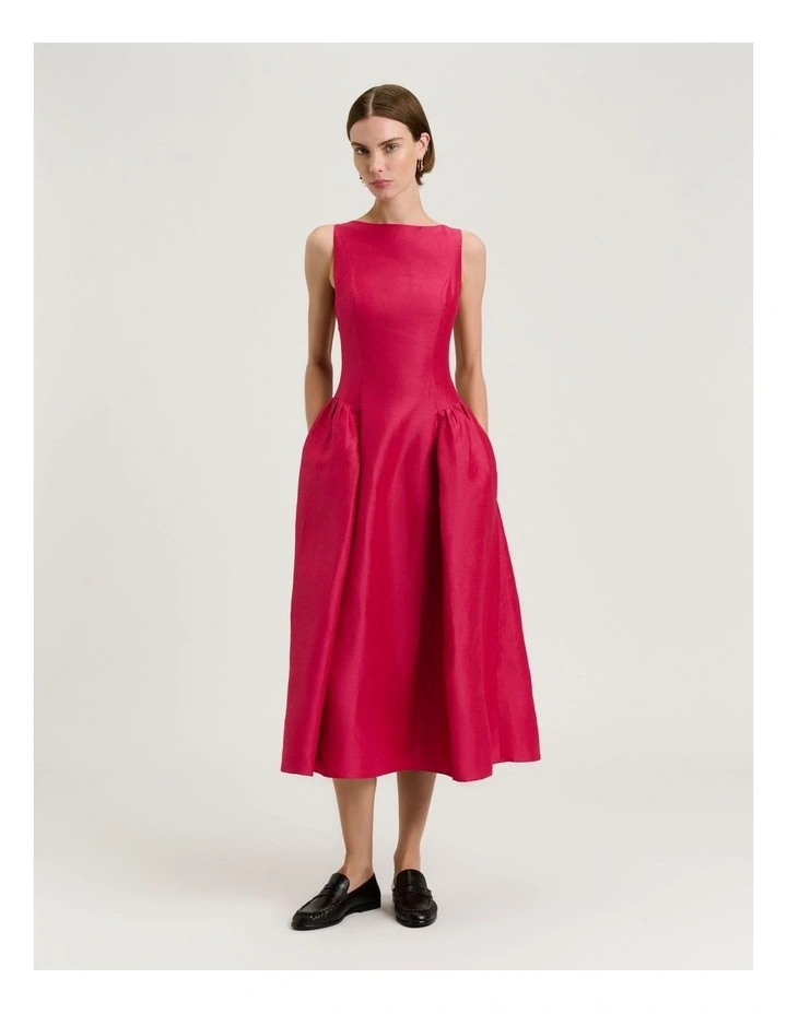 Linen Viscose Midi Dress in Pink image 1