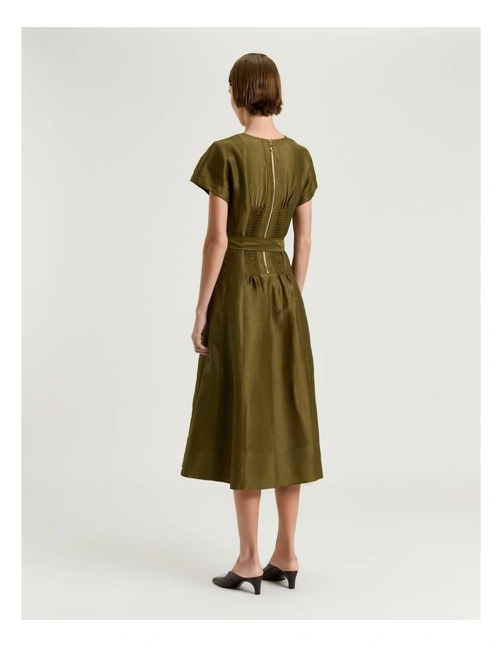 Linen Viscose Button Front Dress in Green image 2