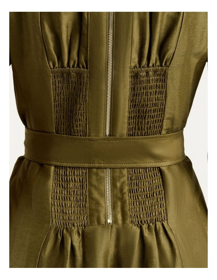 Linen Viscose Button Front Dress in Green image 5