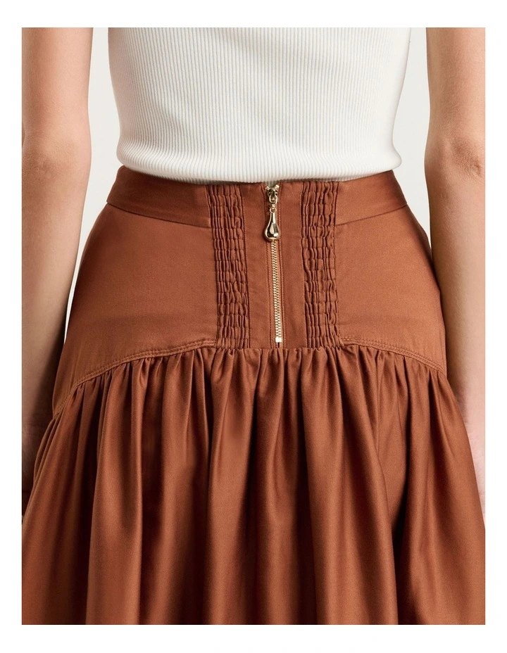 Stretch Cotton Sateen Midi Skirt in Brown image 4