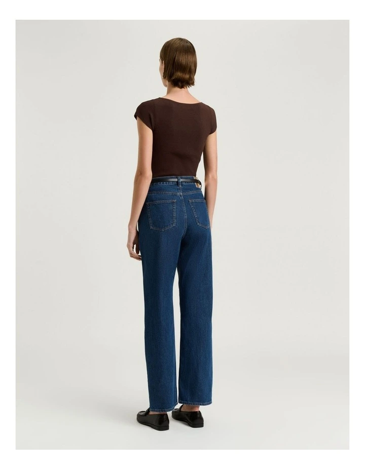 Ribbed Cap Sleeve Boat Neck Knit in Chocolate image 2