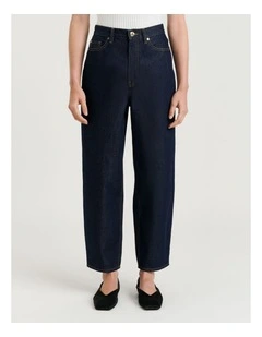 DARK INDIGO CROPPED BARREL LEG JEAN