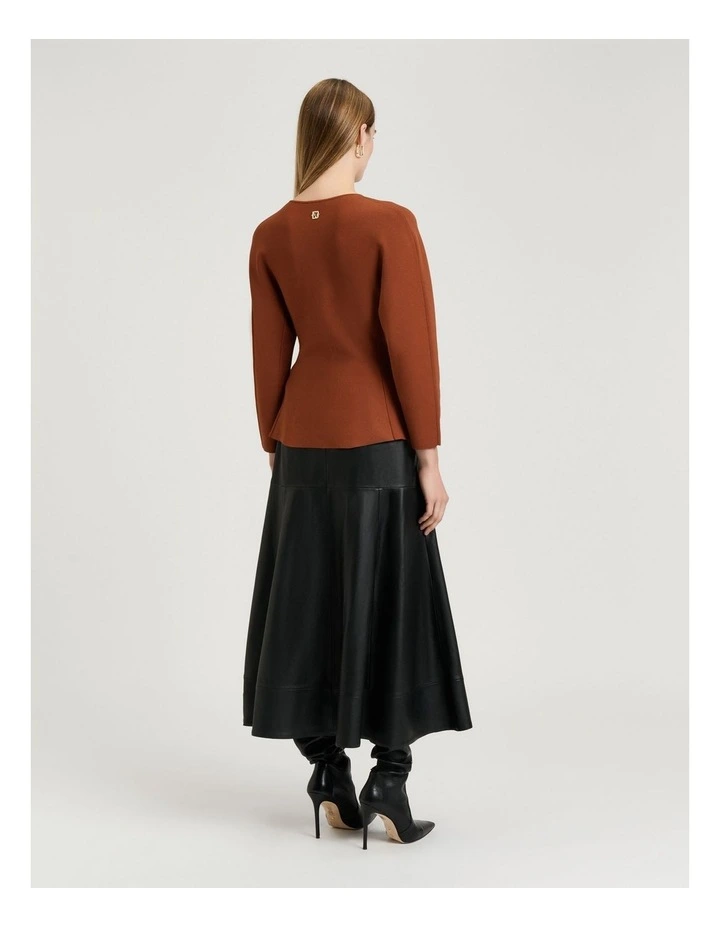 Milano Long Sleeve Peplum Top in Cognac image 2