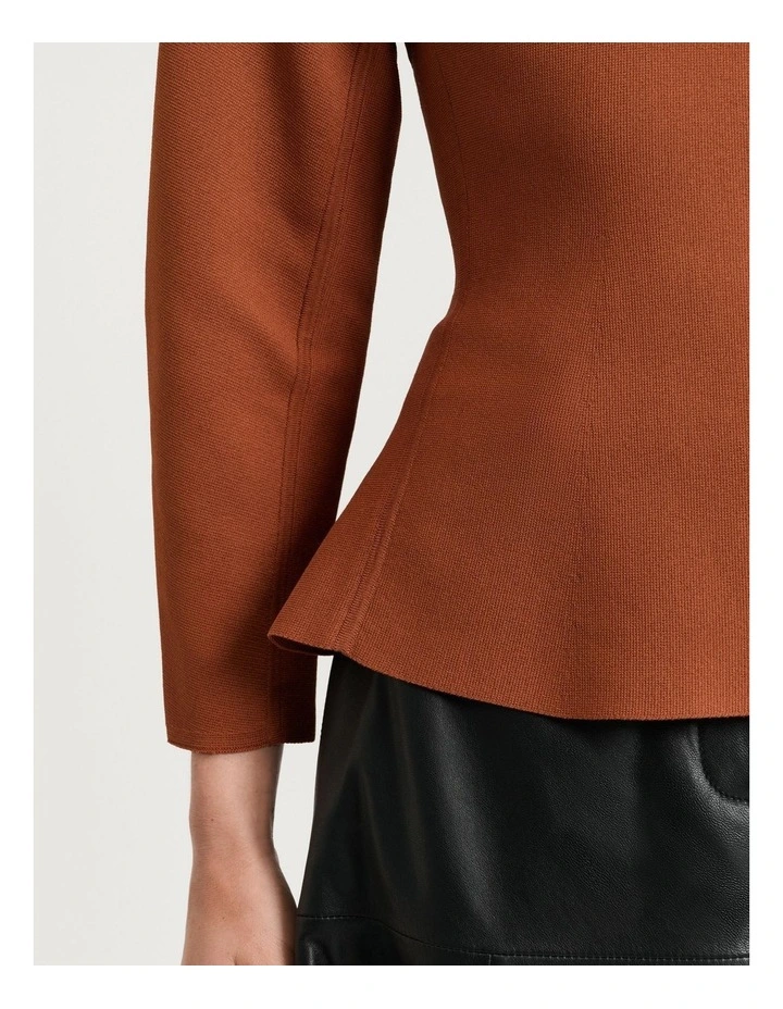 Milano Long Sleeve Peplum Top in Cognac image 3