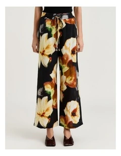 Botanical Floral Wide Leg Pant in Black