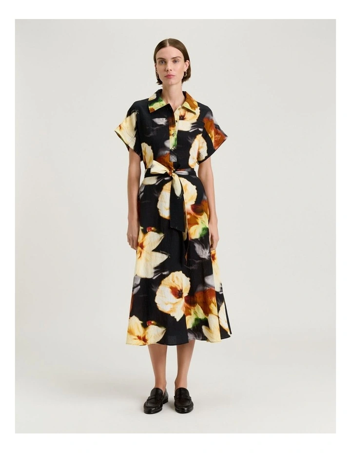 Botanical Floral Shirtdress in Black image 1