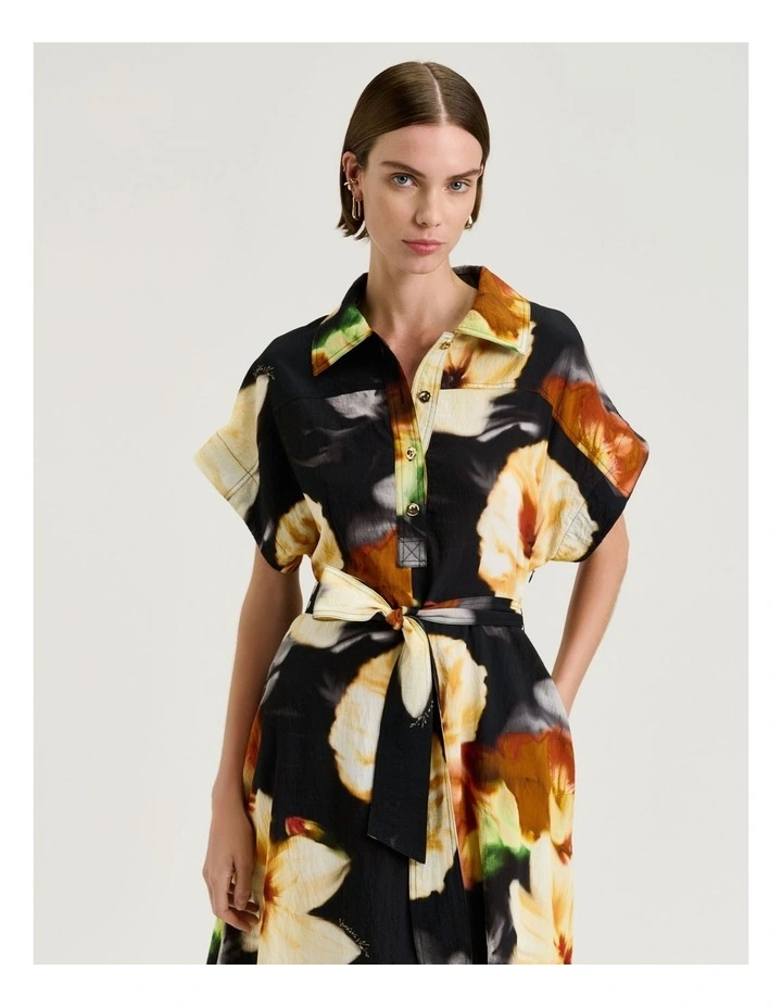 Botanical Floral Shirtdress in Black image 3
