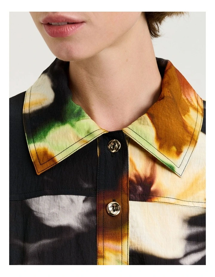 Botanical Floral Shirtdress in Black image 4