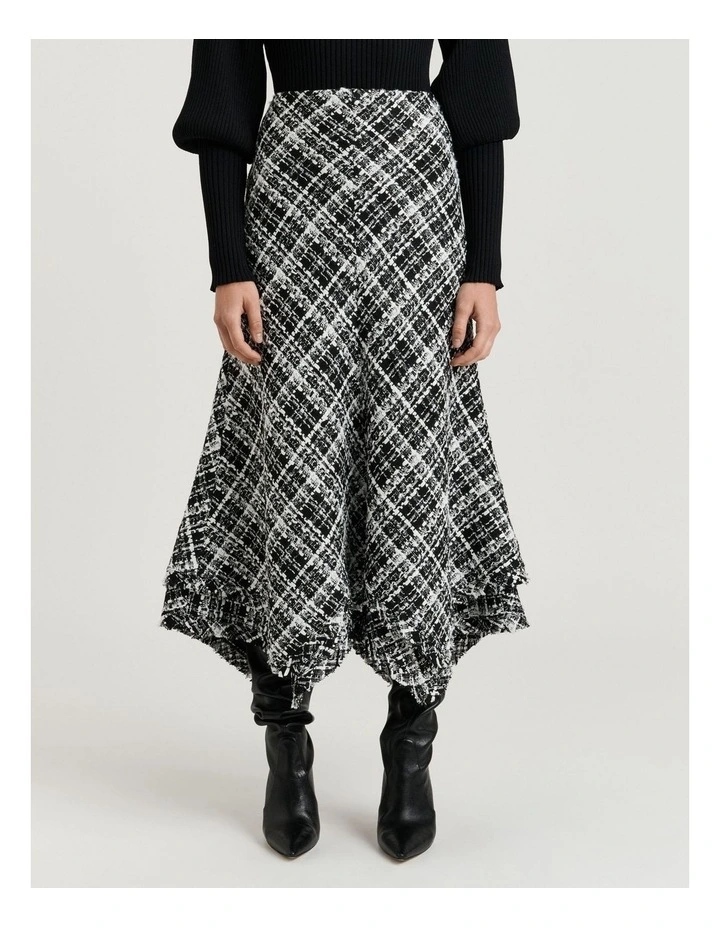 WIDE CHECK TWEED SKIRT image 1