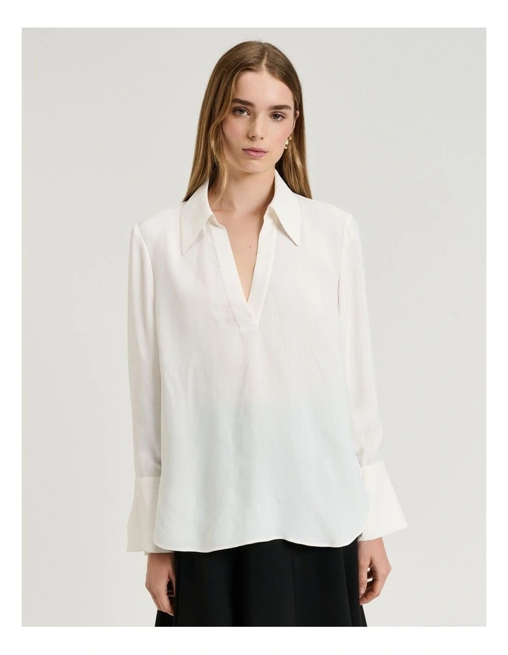 SHEER VISCOSE STRIPE COLLARED TOP image 1