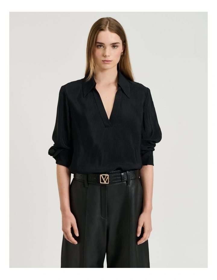 SHEER VISCOSE STRIPE COLLARED TOP image 1