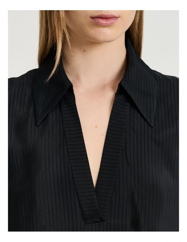 SHEER VISCOSE STRIPE COLLARED TOP image 3