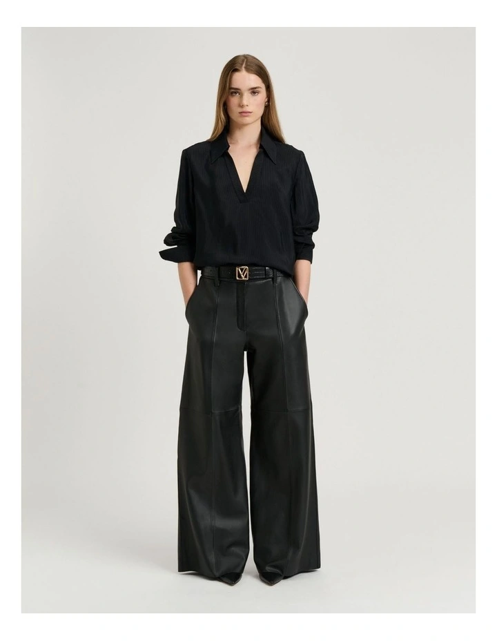 SHEER VISCOSE STRIPE COLLARED TOP image 4