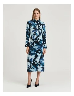 BLUE PAPILLION SATIN SHIRTDRESS