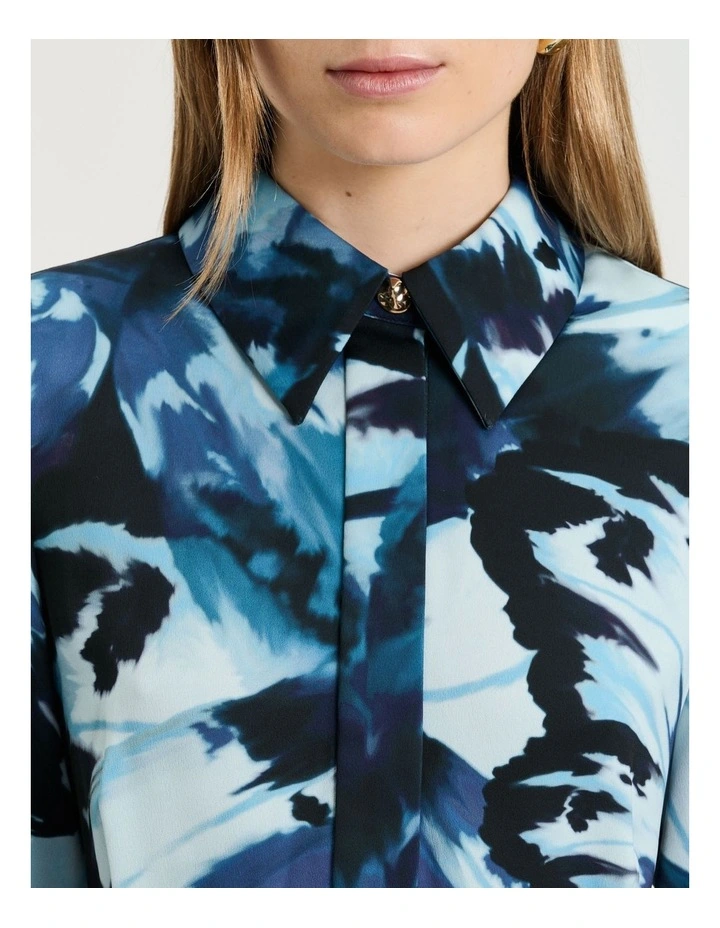 BLUE PAPILLION SATIN SHIRTDRESS image 4