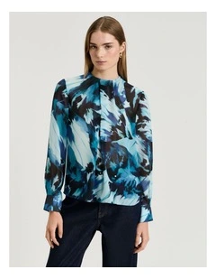 BLUE PAPILLION GEORGETTE BLOUSE