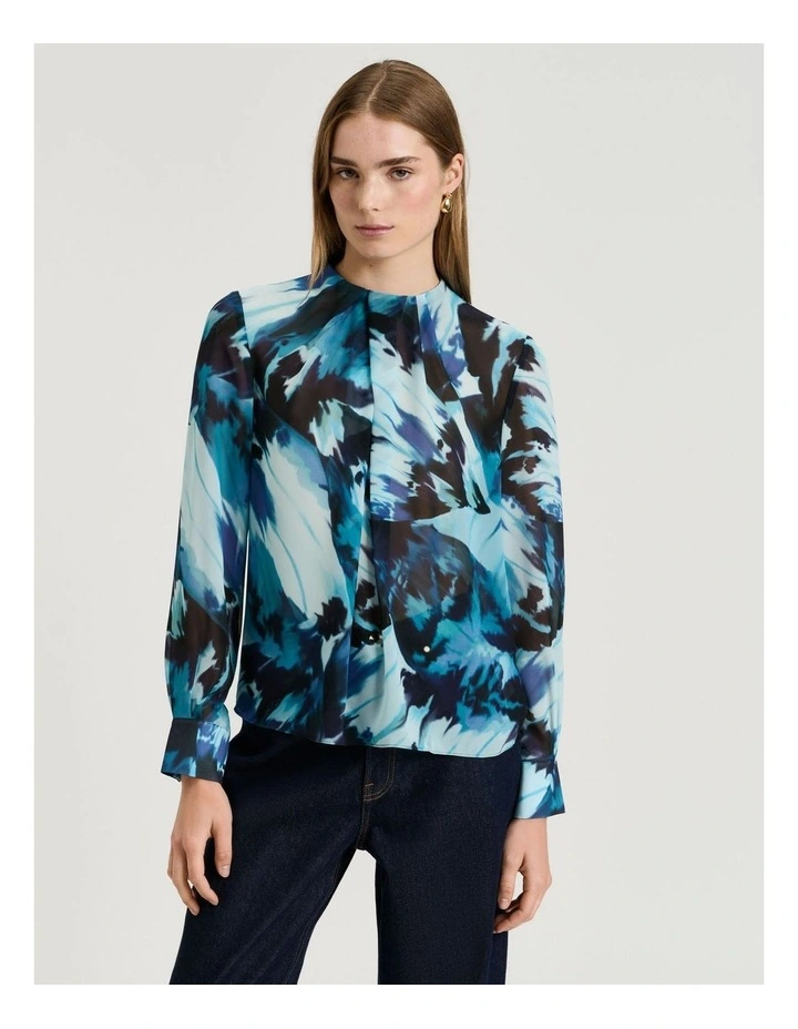 BLUE PAPILLION GEORGETTE BLOUSE image 1