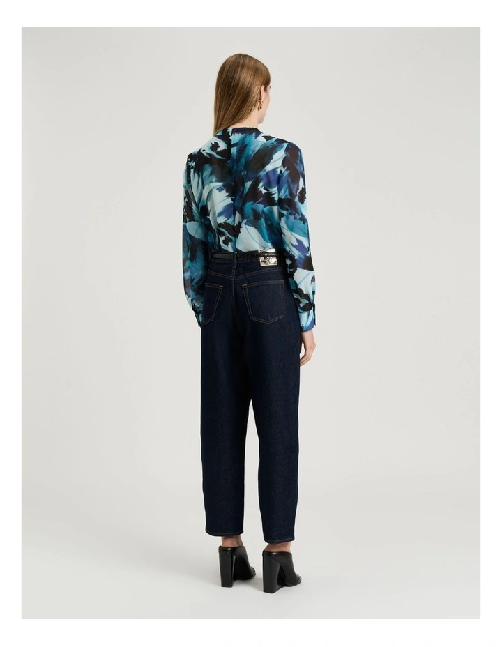 BLUE PAPILLION GEORGETTE BLOUSE image 2