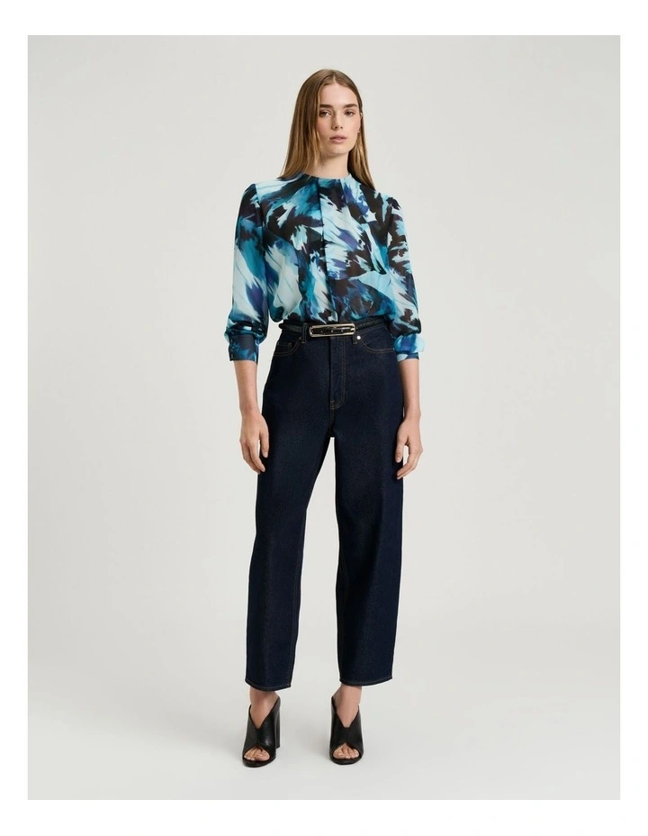 BLUE PAPILLION GEORGETTE BLOUSE image 4