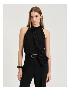 CREPE JERSEY DRAPED HALTER TOP