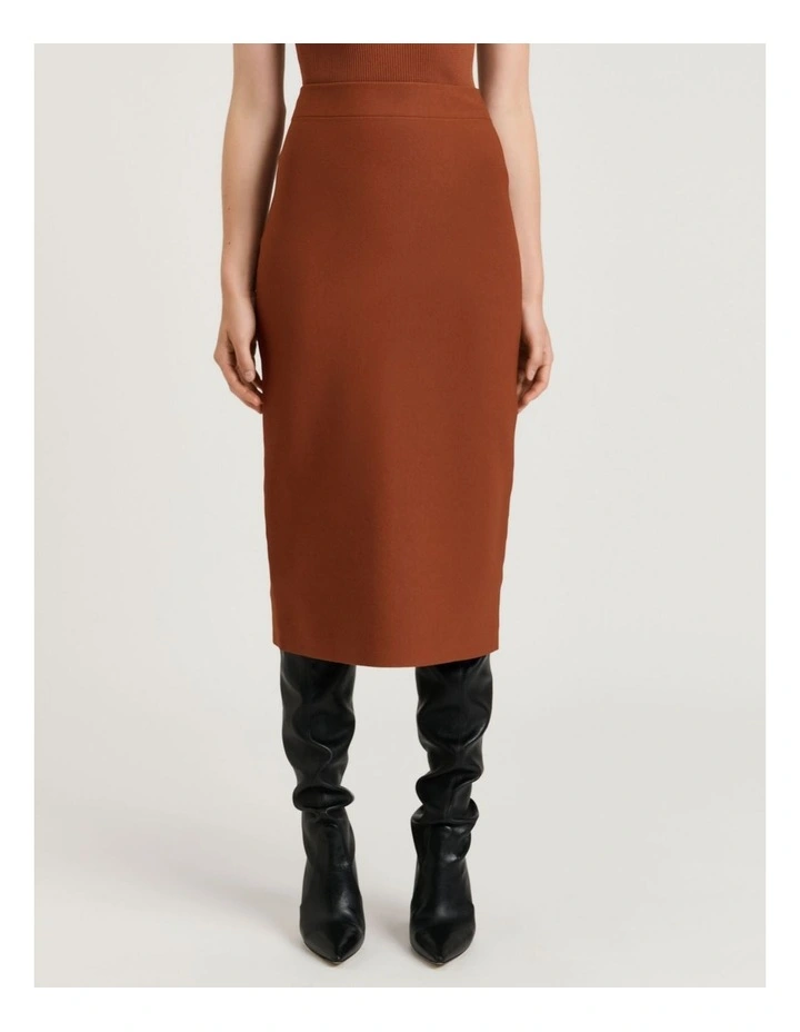 Milano Knit Pencil Skirt in Cognac image 1