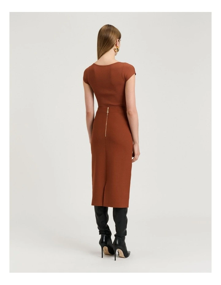 Milano Knit Pencil Skirt in Cognac image 2