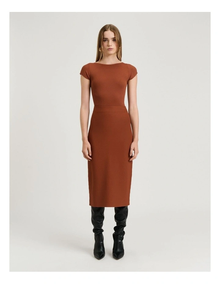 Milano Knit Pencil Skirt in Cognac image 4