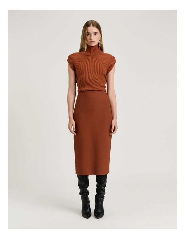 Milano Knit Pencil Skirt in Cognac image 5