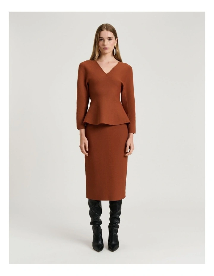 Milano Knit Pencil Skirt in Cognac image 6