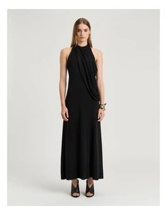 Crepe Jersey Draped Halter Dress