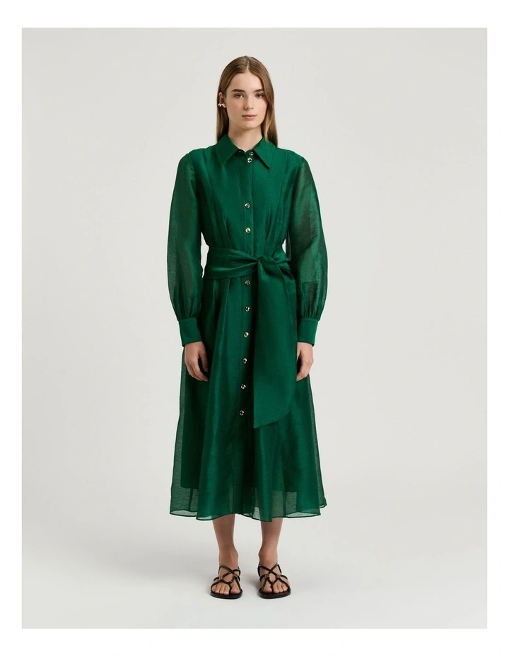 LINEN SILK MIDI SHIRTDRESS image 1