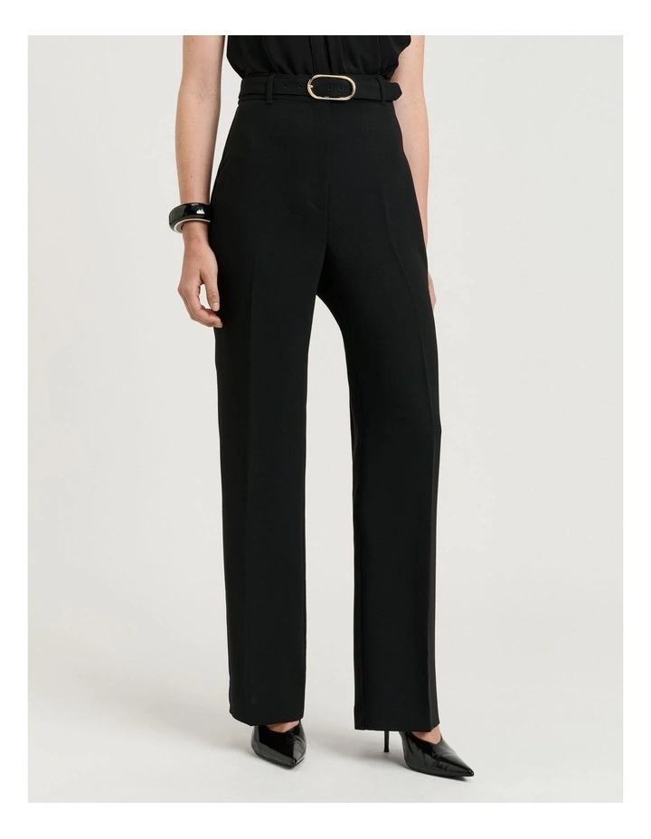 DOUBLE WEAVE BELTED STRAIGHT LEG PANT image 1