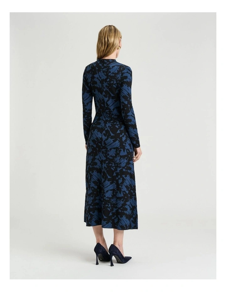 Butterfly Jacquard Knit Dress in Blue Black image 2
