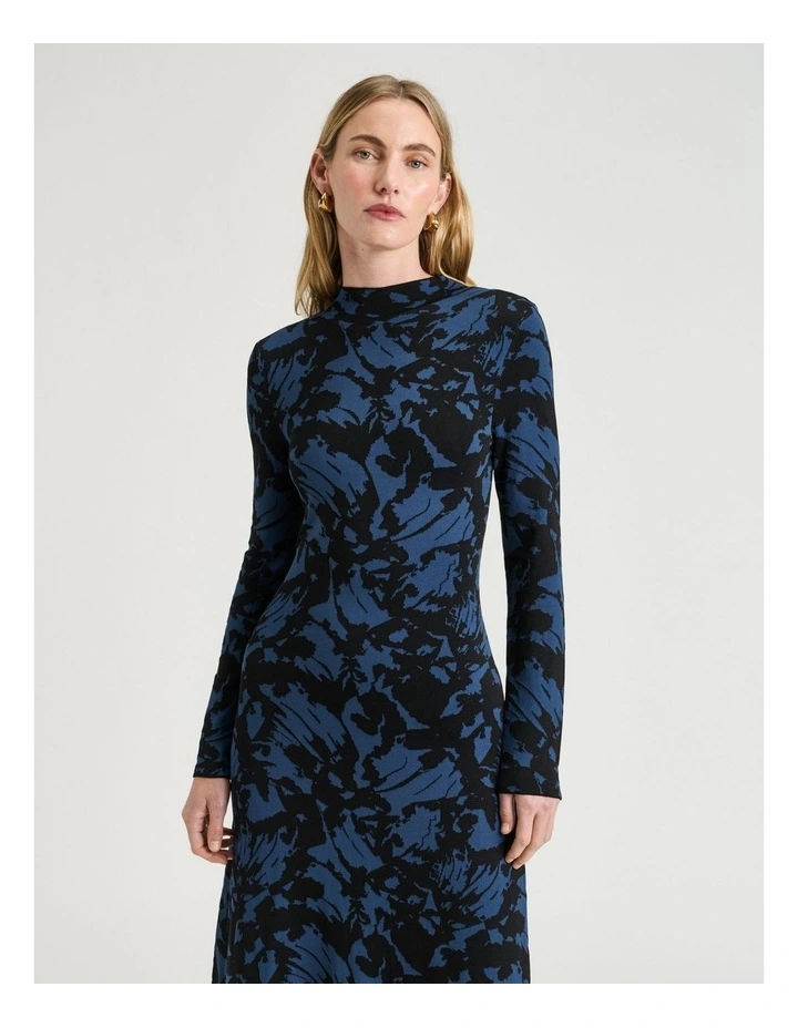 Butterfly Jacquard Knit Dress in Blue Black image 3