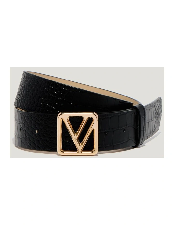 Buckle Croc Embossed Leather Belt in Black image 1