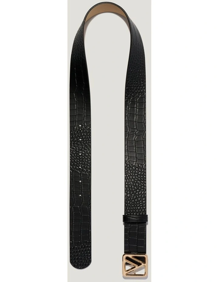Buckle Croc Embossed Leather Belt in Black image 2